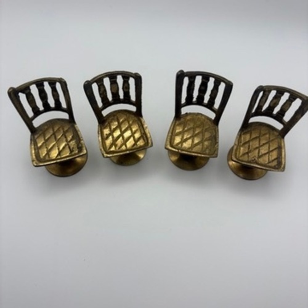 Vintage Miniature Brass Tea Coffee Set Table 4 Chairs Teapot 4 Cups Dollhouse - Picture 4 of 16